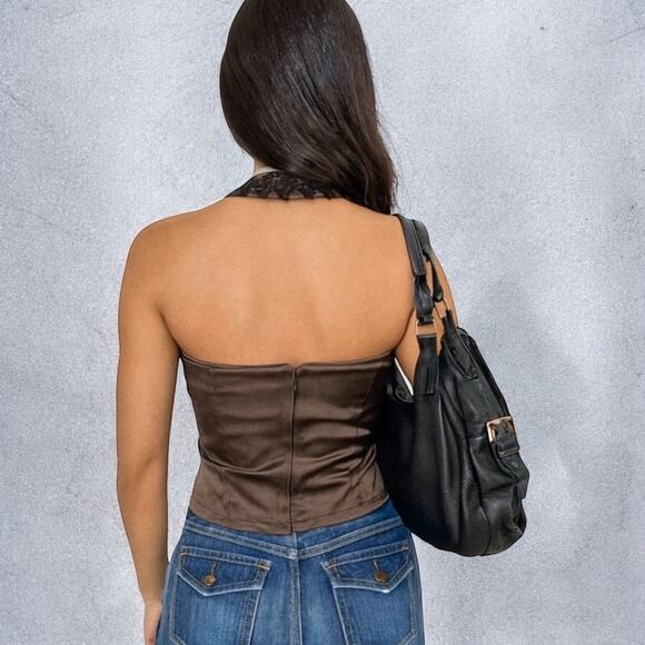 Vintage Y2K Club Contempo Sequin Lace Trim Sheen Halter Top Medium - Picture 3 of 8